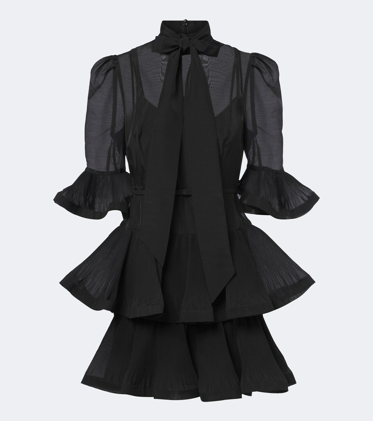 Zimmermann Pleated tie-neck minidress