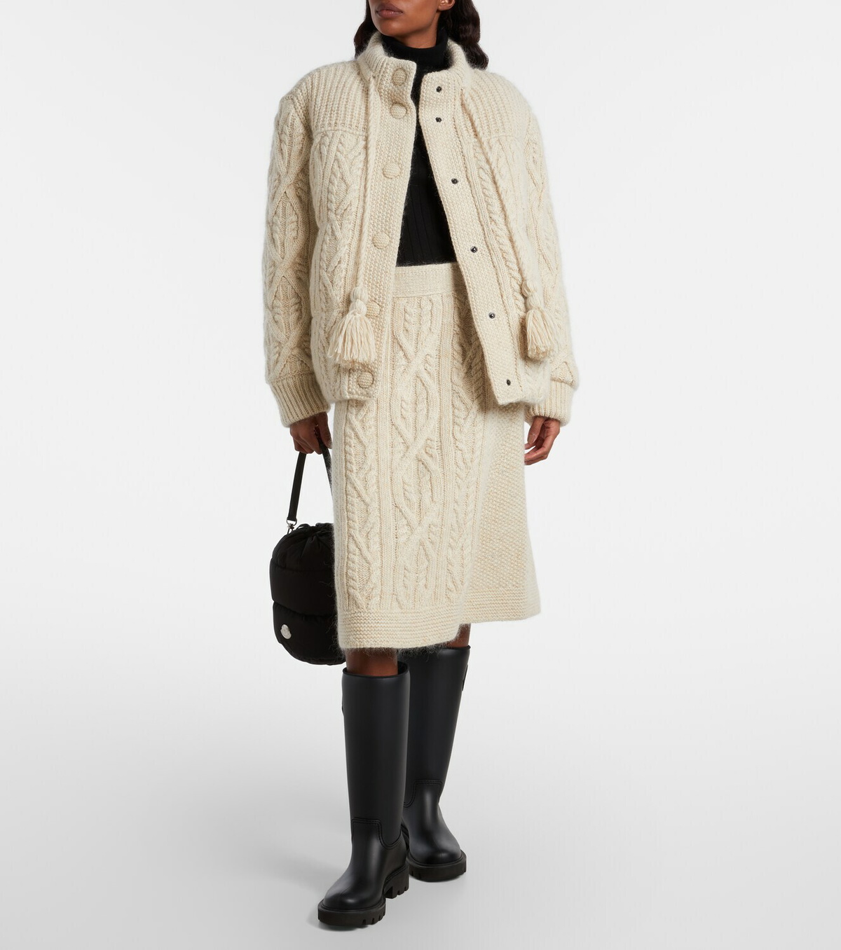 Moncler Grenoble Cable-knit wool and mohair midi skirt