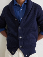 Brunello Cucinelli - Shawl-Collar Ribbed Cotton Cardigan - Blue