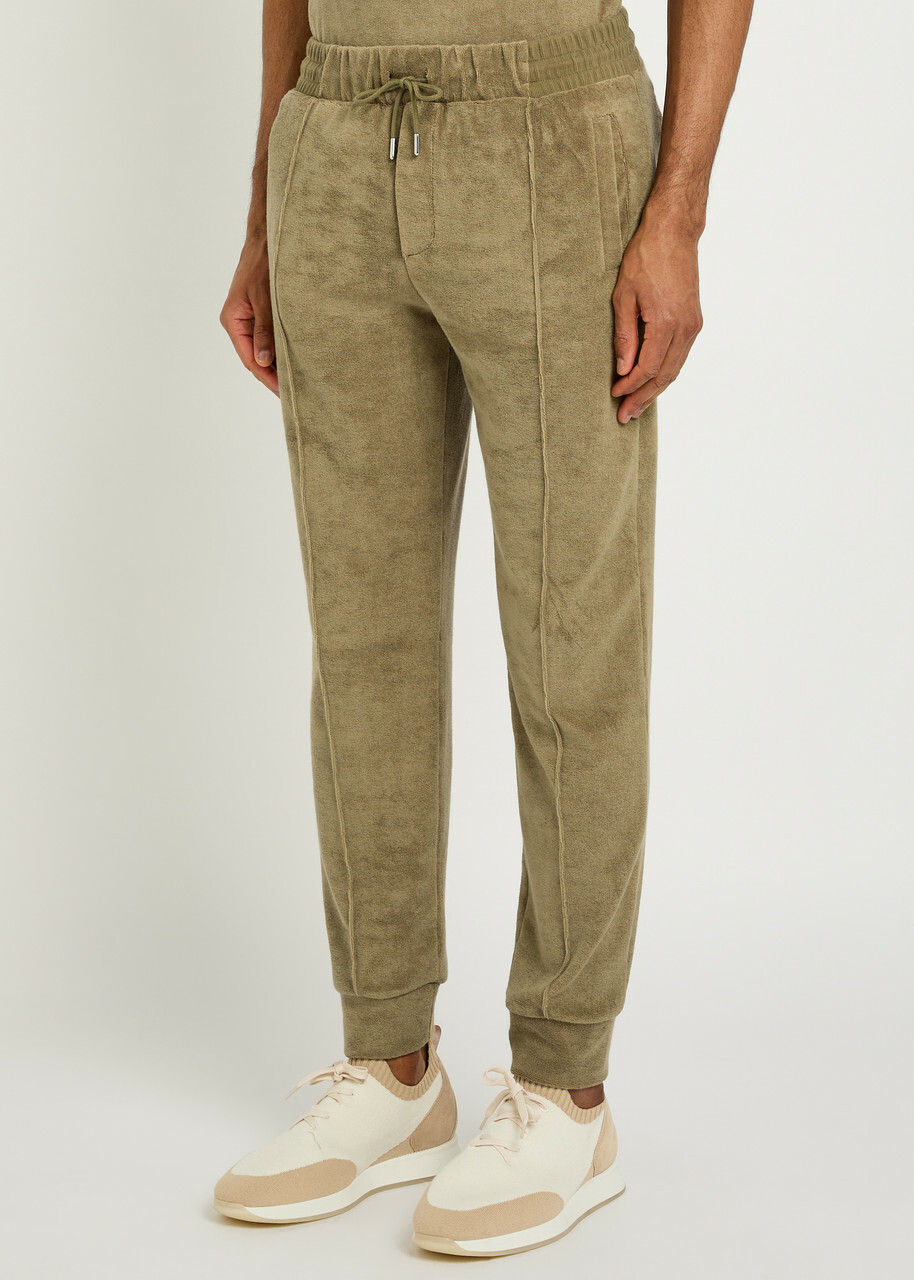 Aurélien Pintuck Tapered-leg Terry Sweatpants Khaki