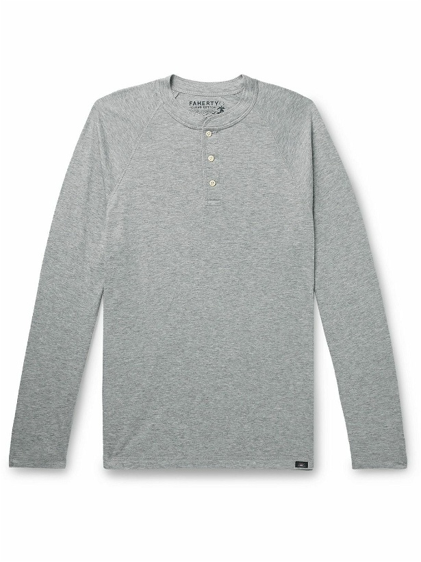 Photo: Faherty - Cloud Pima Cotton and Modal-Blend Jersey Henley T-Shirt - Gray