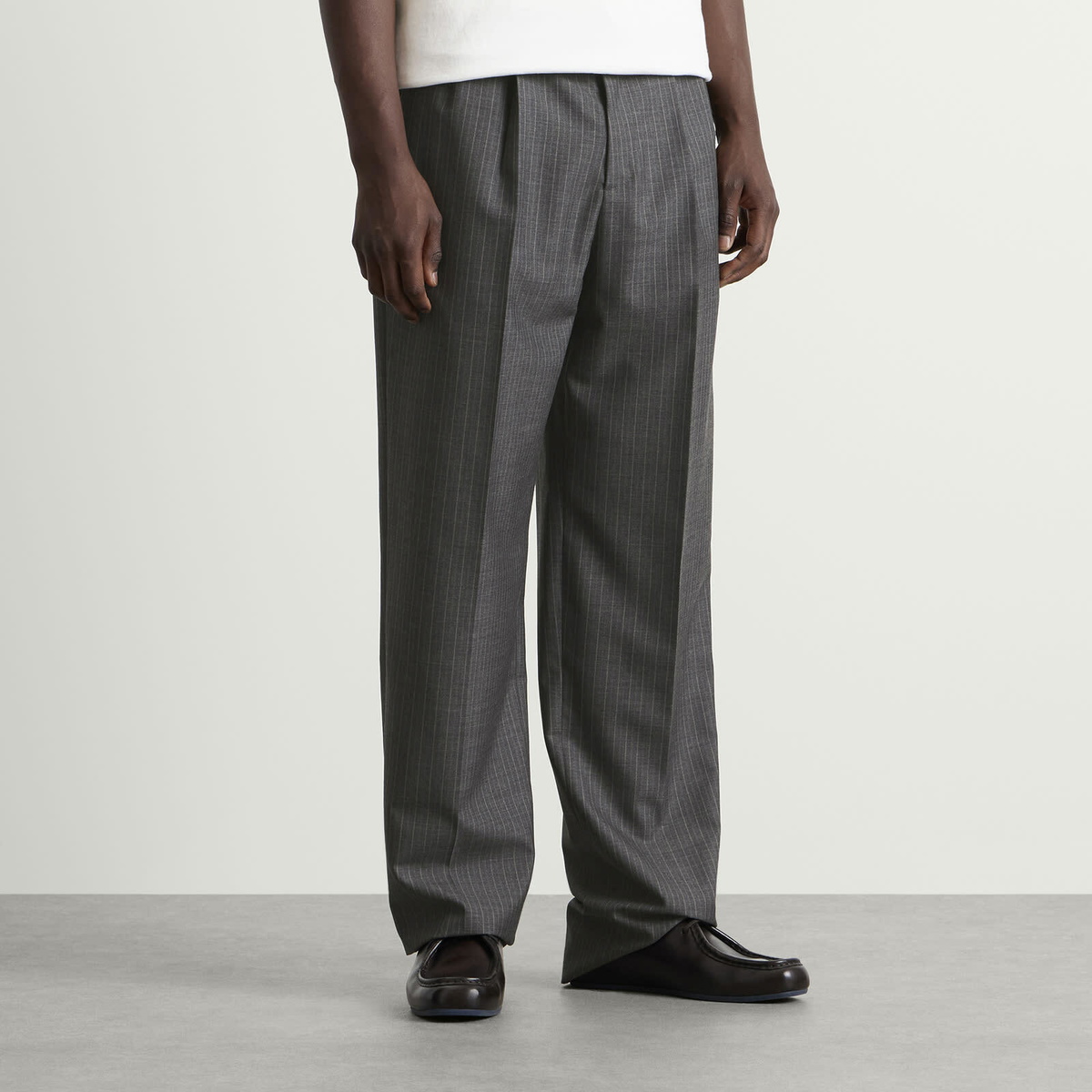 Jil Sander Men's Pinstripe Wool Trouser in Koala