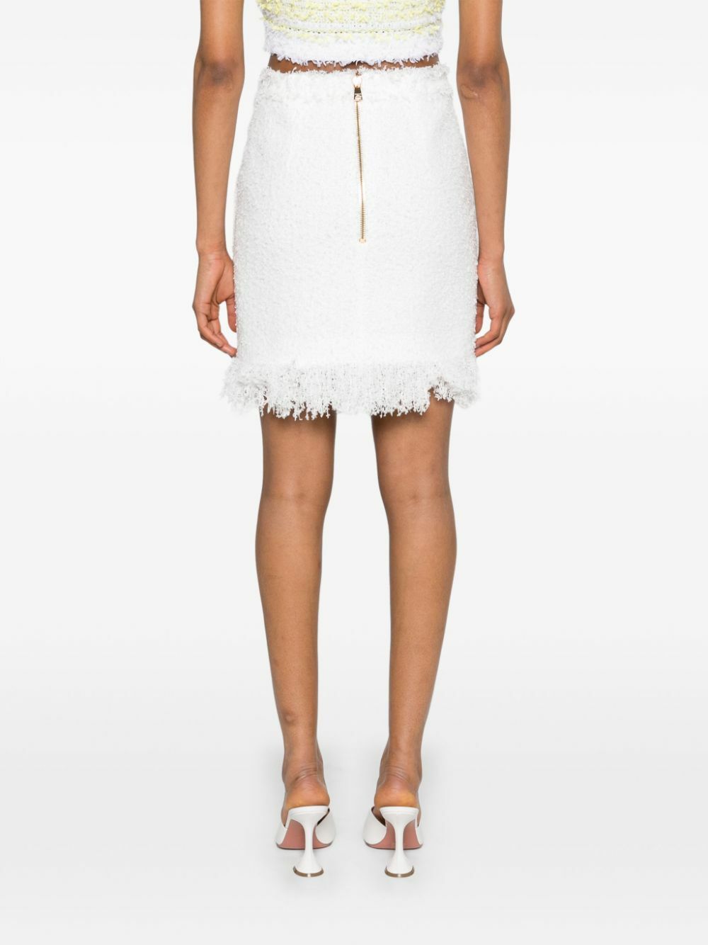 Balmain White Button-Up Tweed Skirt