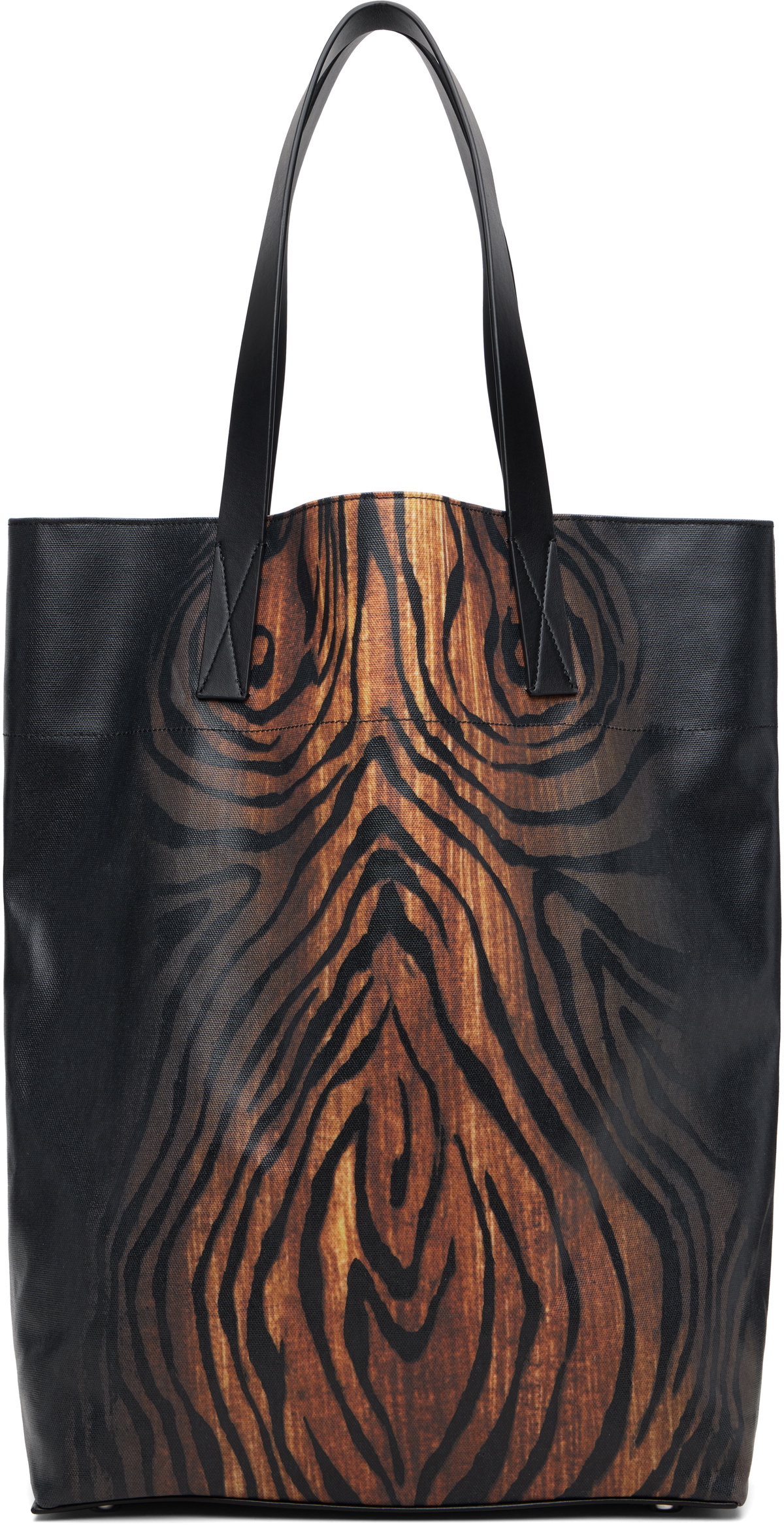 Jean Paul Gaultier Black & Brown Coated Canvas Printed Wood Tote