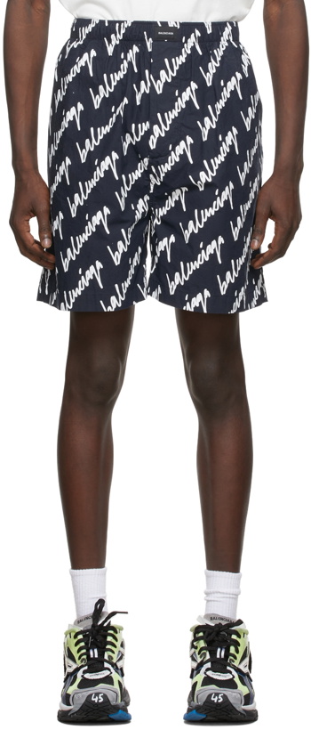 Photo: Balenciaga Navy Scribble Shorts