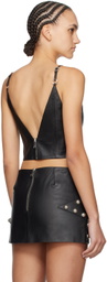 AREA Black Studded Polka Dot Leather Top