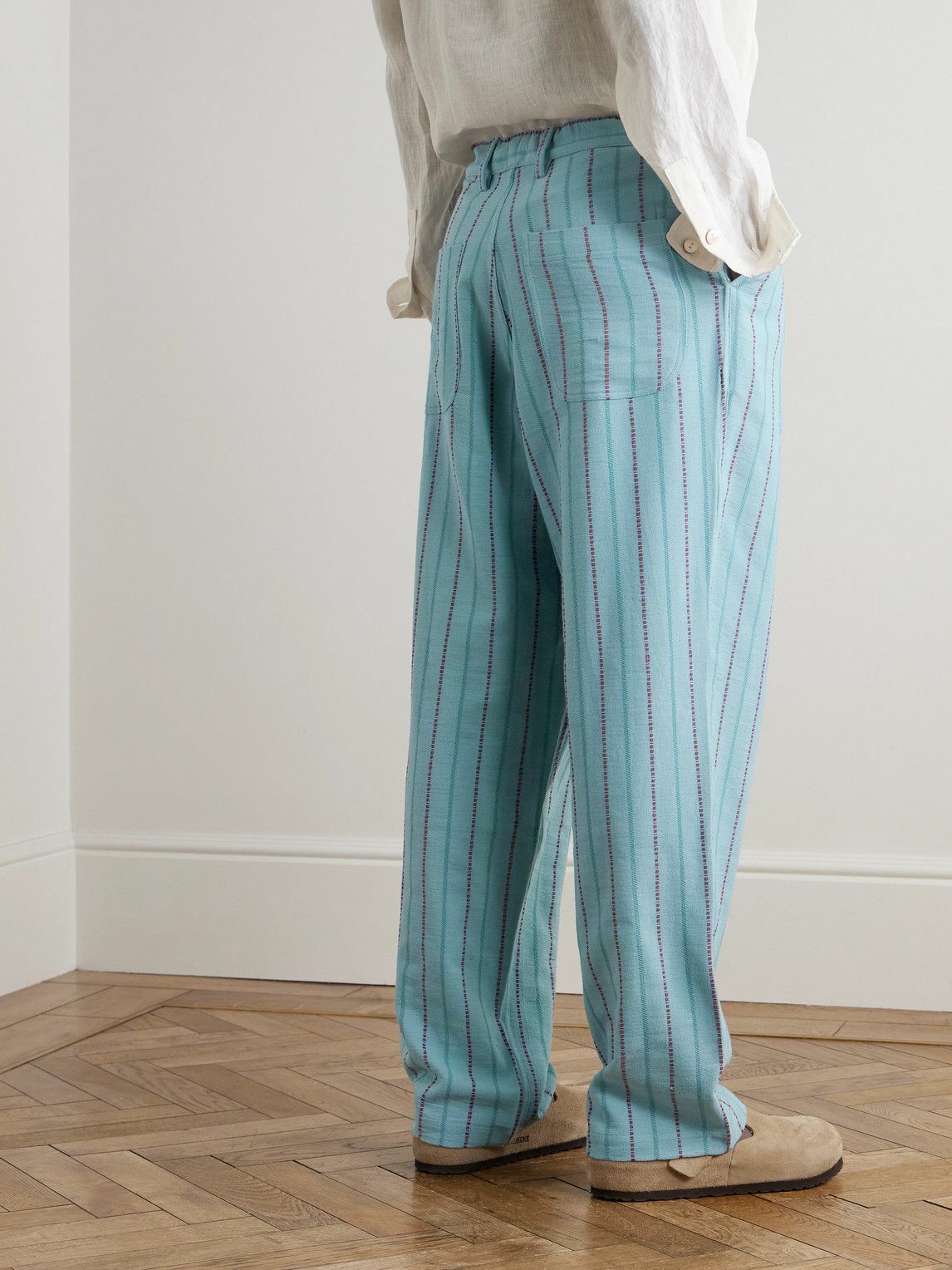 Kardo - Antonio Straight-Leg Striped Cotton-Canvas Trousers - Blue
