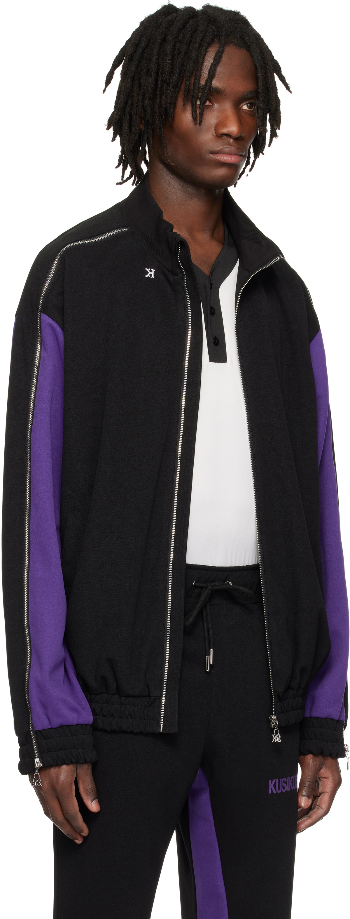 KUSIKOHC Black & Purple Full Zip Fleece Track Jacket