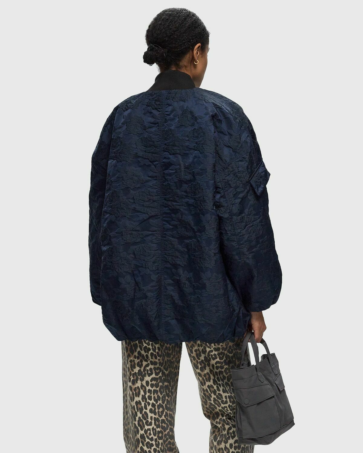 Ganni Botanical Jacquard Bomber Jacket Blue Bomber Jackets