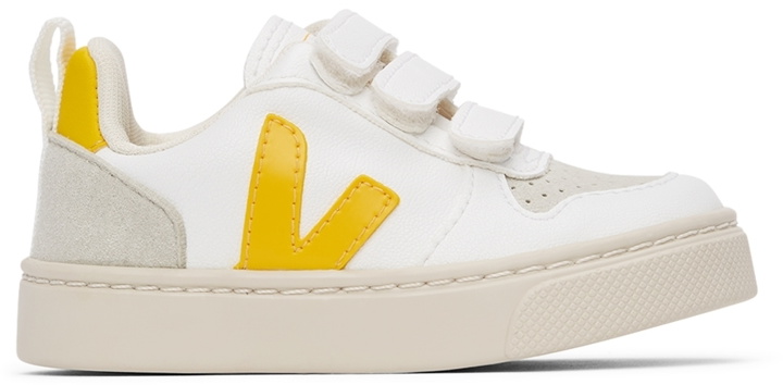 Photo: Veja Baby White & Yellow Vegan V-10 Velcro Sneakers