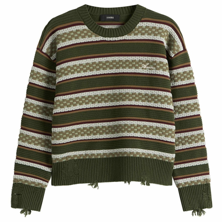 Photo: Amiri Men's Western Logo Striped Sweater in Coffee