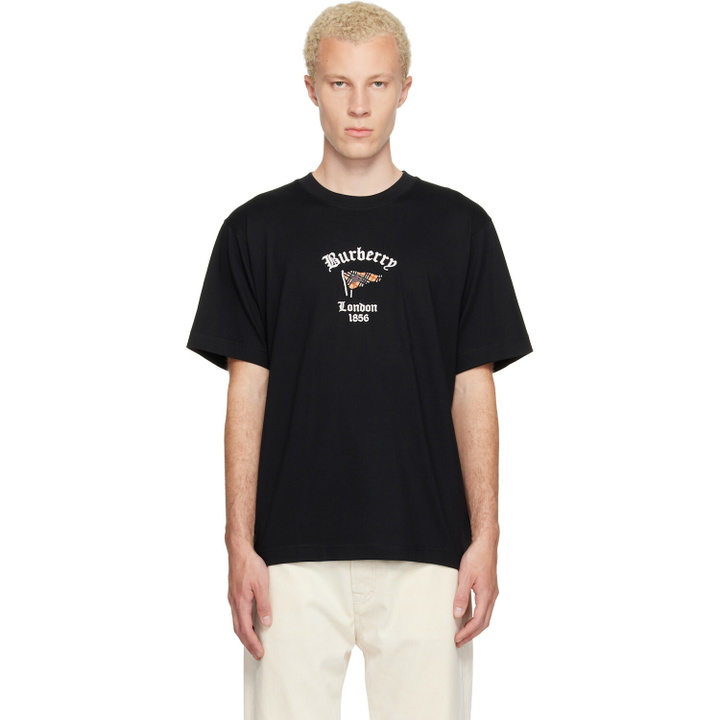 Photo: Burberry Black Check Flag Cotton T-shirt