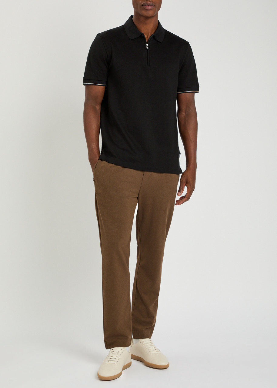 Boss Close-knit Cotton Polo Shirt Black