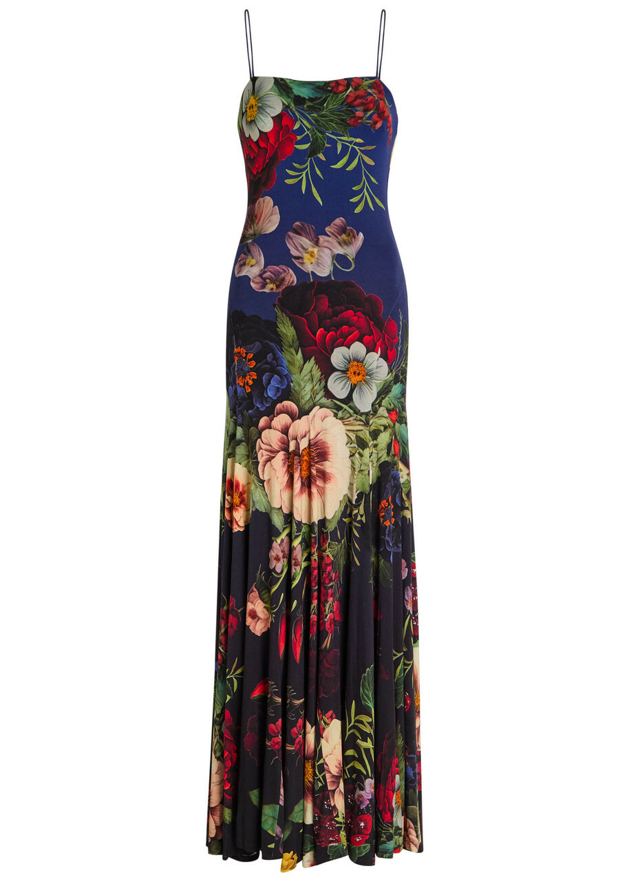 Alice + Olivia Augusta Floral-print Jersey Maxi Dress Black