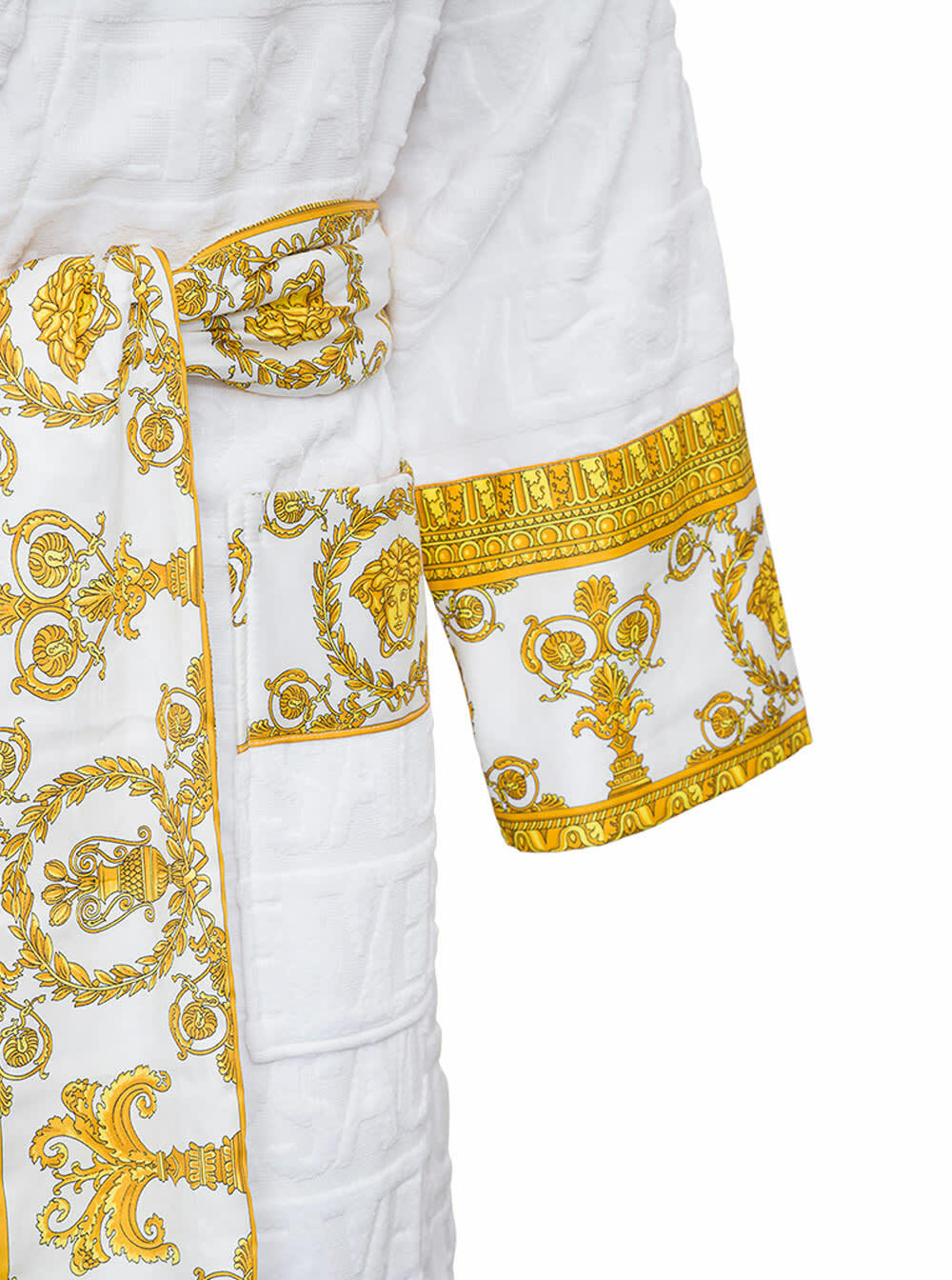 Versace White Bathrobe With Baroque Pattern In Terry Cotton