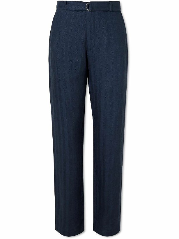 Photo: Oliver Spencer - Straight-Leg Belted Linen Trousers - Blue