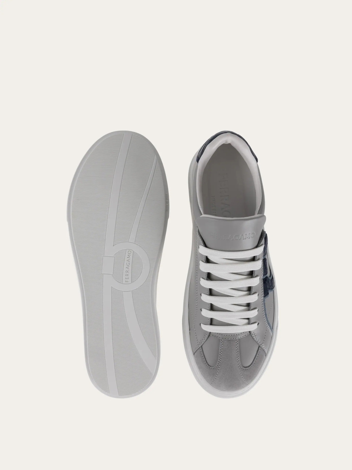 Ferragamo Mens Gancini low cut sneaker in Grey