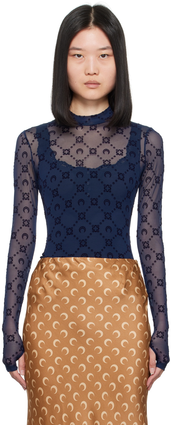 Marine Serre Navy Moonogram Turtleneck Marine Serre