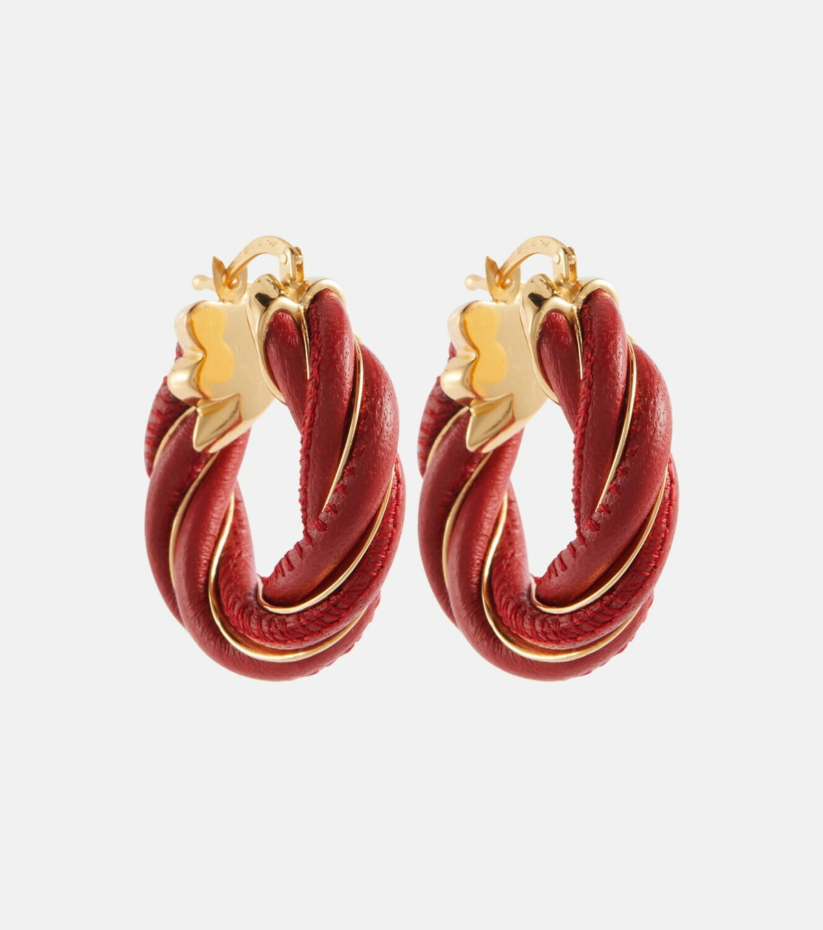 Fendi Gold And Silver-plated Leather Hoop Earrings in Red