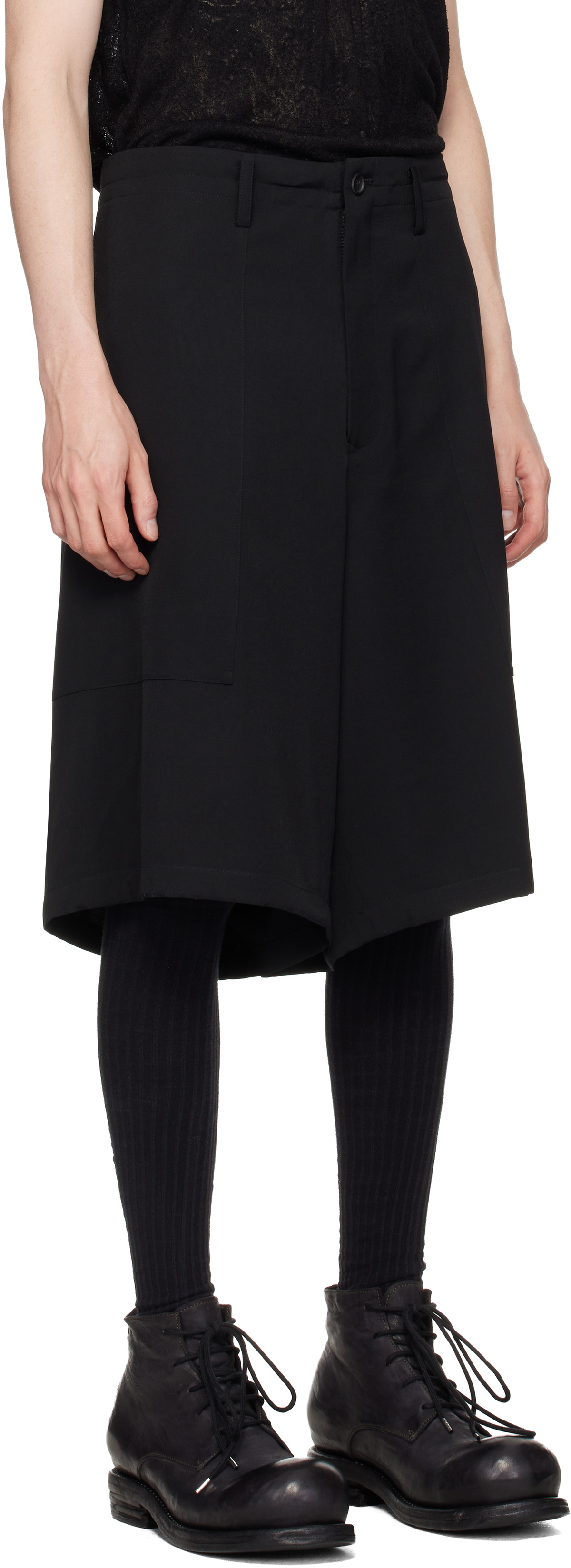 YOHJI YAMAMOTO Black Wool Gabardine St Pocket Shorts
