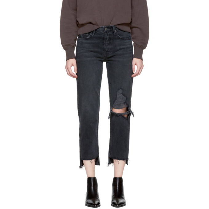 Photo: Grlfrnd Black Helena Crop Knee Rip Jeans