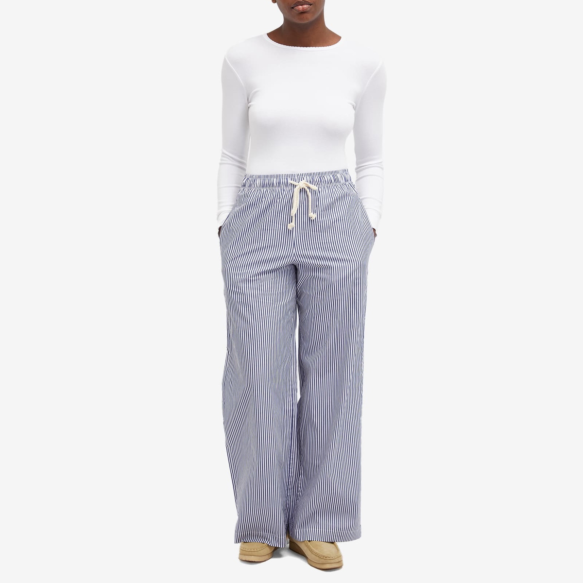 DONNI. Women's Stripe Pop Pant in Navy Stripe