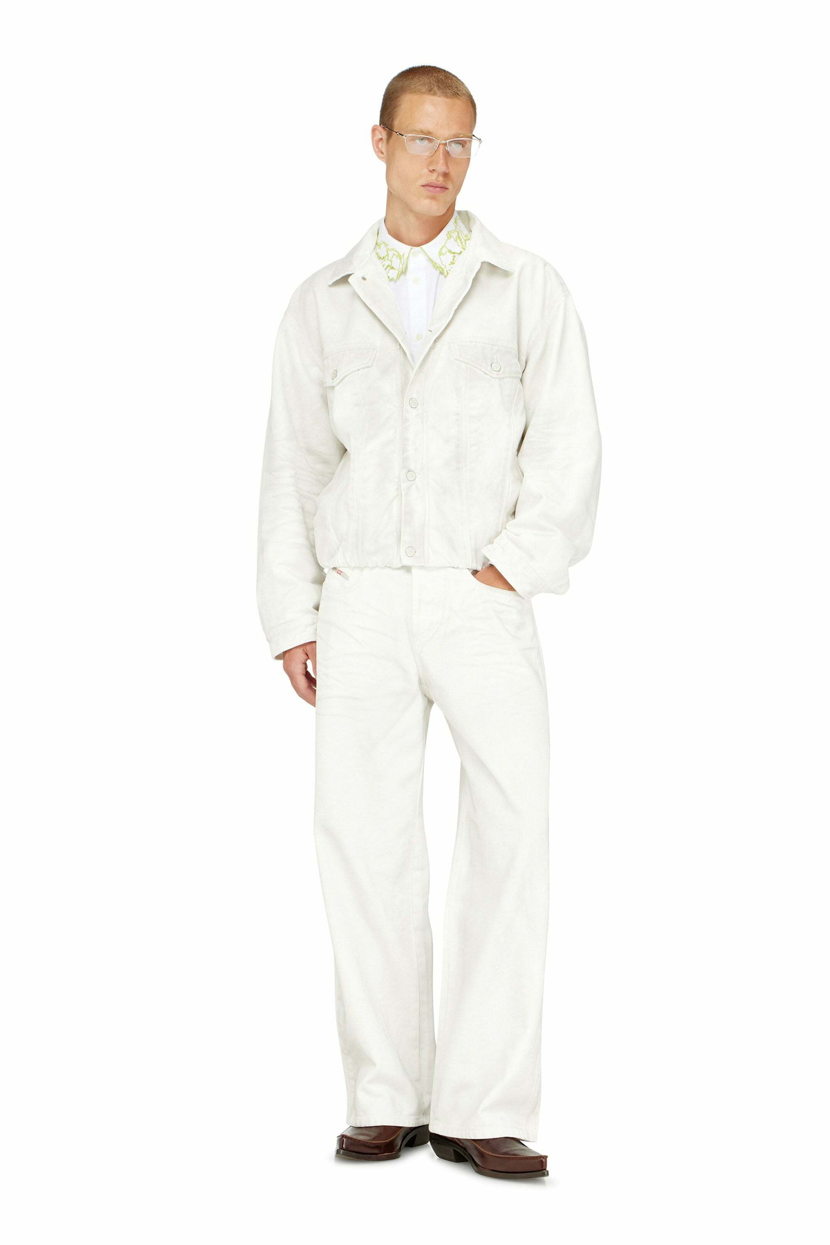 Diesel Relaxed Jeans High Waist 1982 D-Hakou, White, Button fly