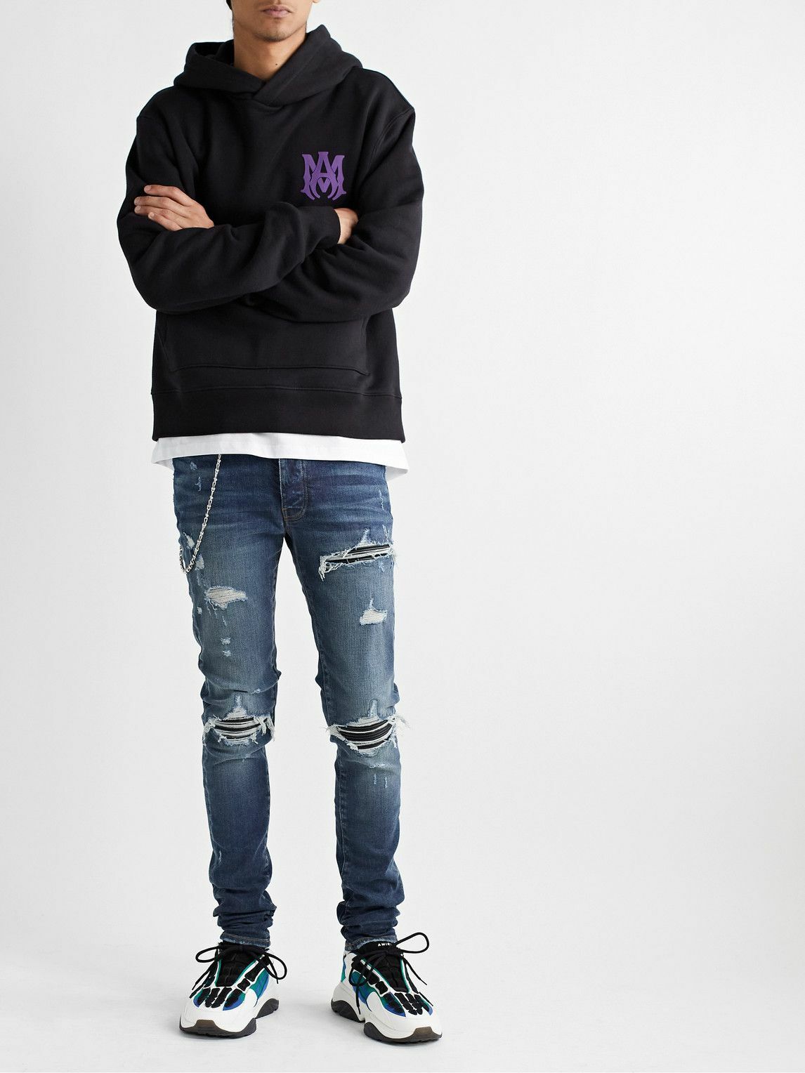 AMIRI - MX1 Skinny-Fit Panelled Distressed Jeans - Blue
