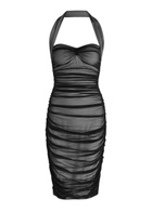 Norma Kamali Bill Ruched Mesh Dress Black And White
