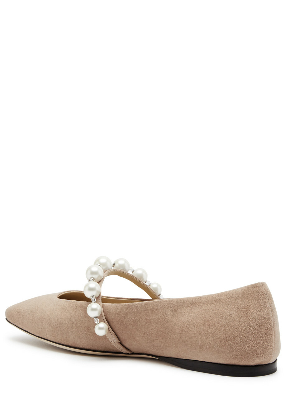 Jimmy Choo Ade Embellished Suede Ballet Flats Nude Jimmy Choo