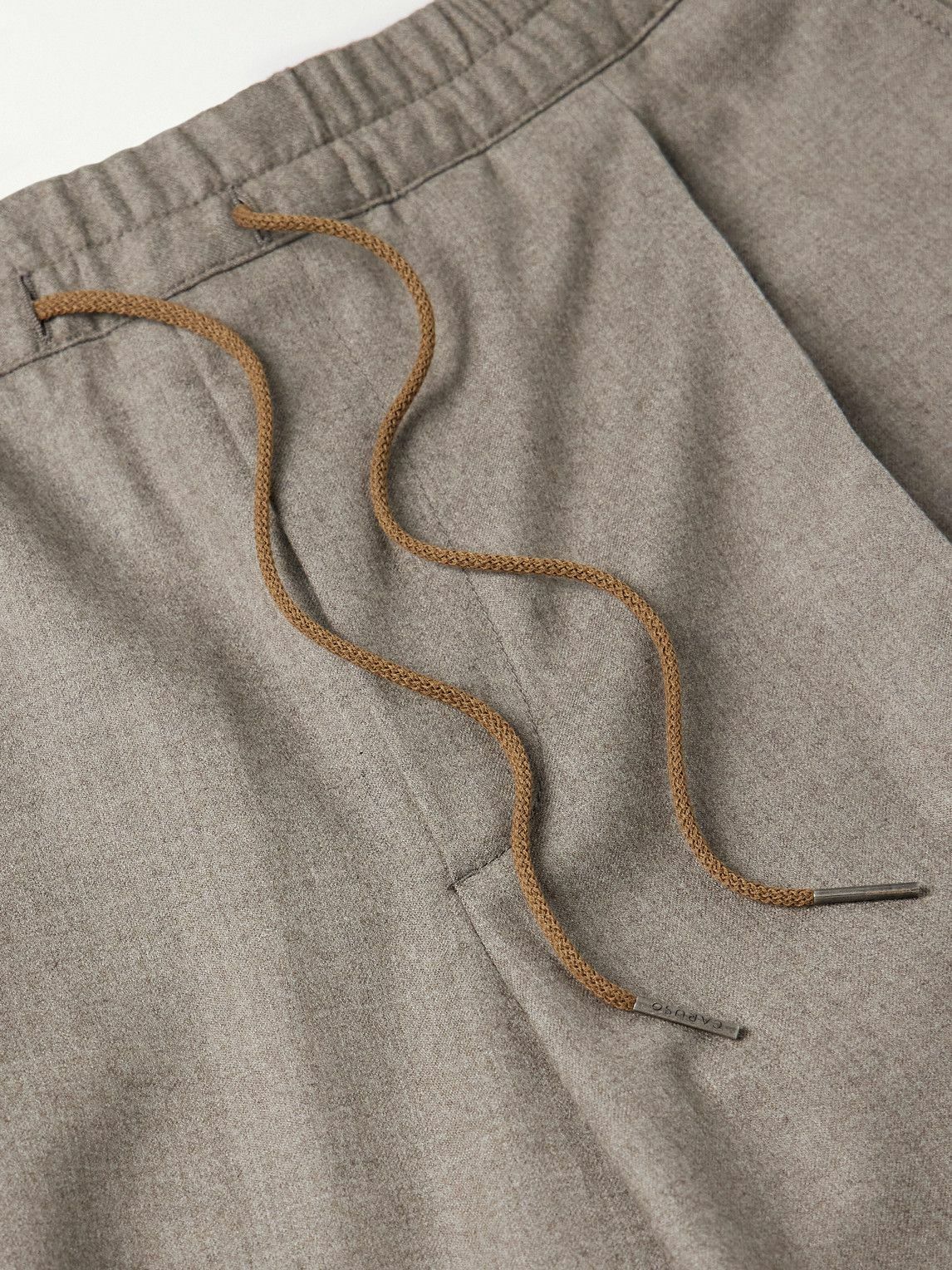 Caruso - Slim-Fit Pleated Wool Drawstring Trousers - Brown
