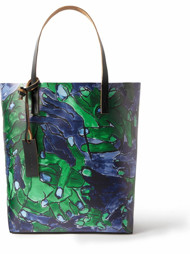 Photo: Marni - North/South Leather-Trimmed Printed Shell Tote Bag