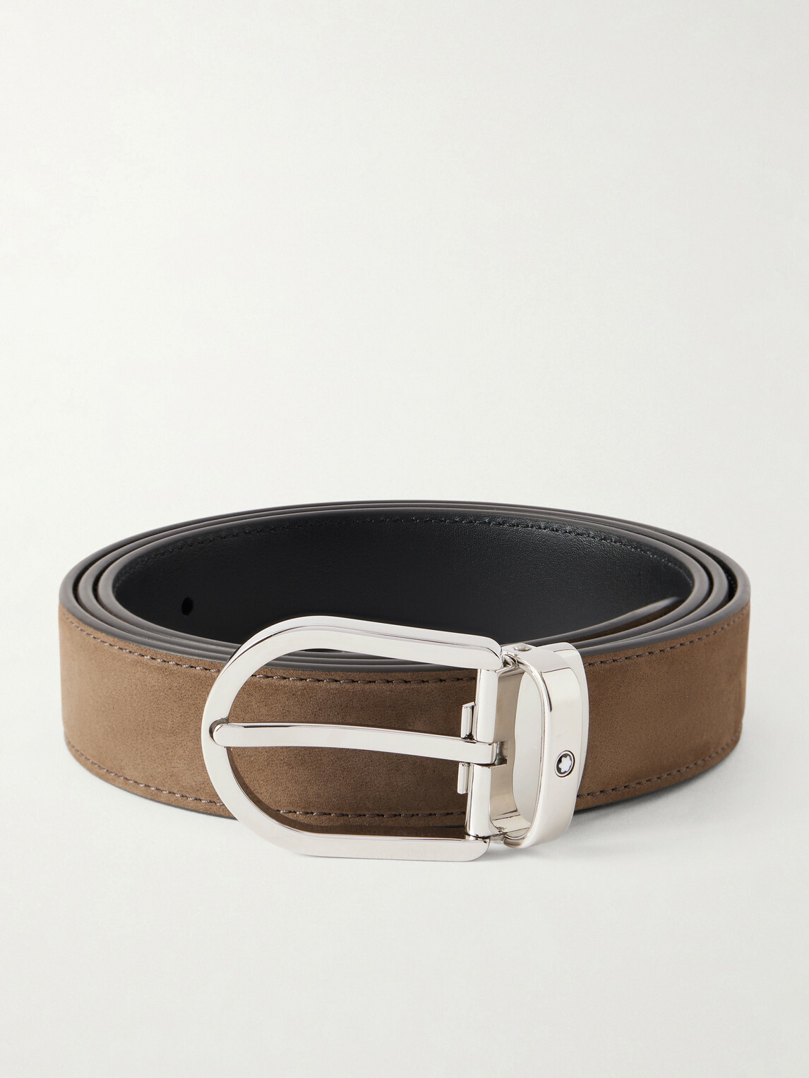 Montblanc - 3cm Horseshoe Reversible Suede and Leather Belt
