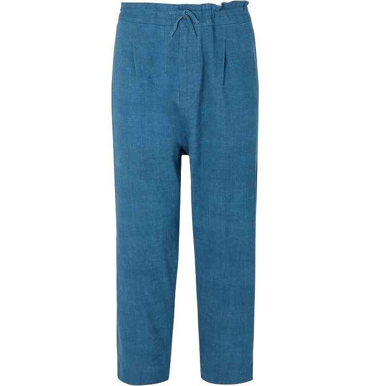 Photo: 11.11/eleven eleven - Tapered Pleated Cotton Drawstring Trousers - Blue