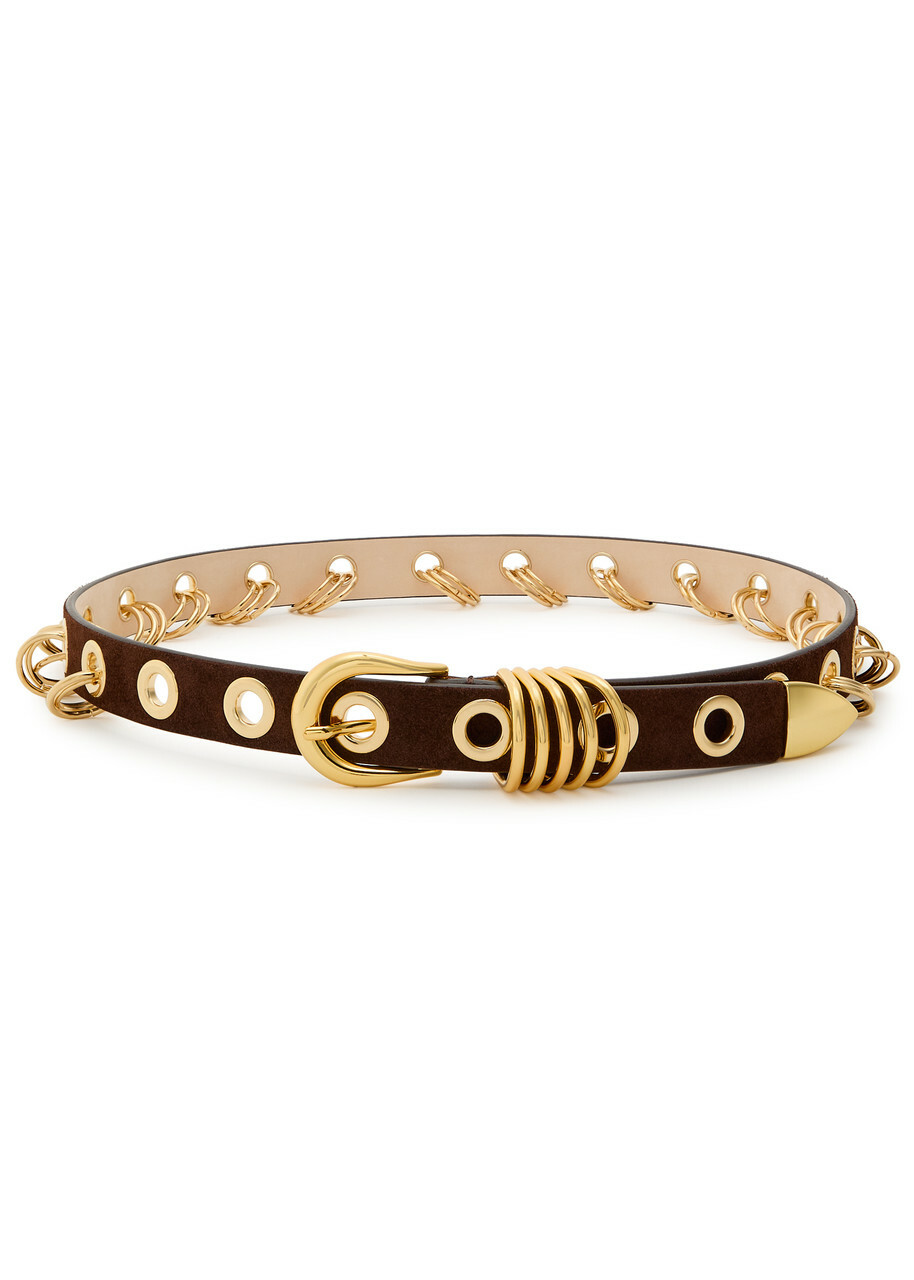 Dehanche Revenge Ring-embellished Suede Belt Chocolate