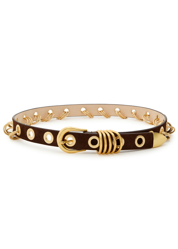 Photo: Dehanche Revenge Ring-embellished Suede Belt Chocolate