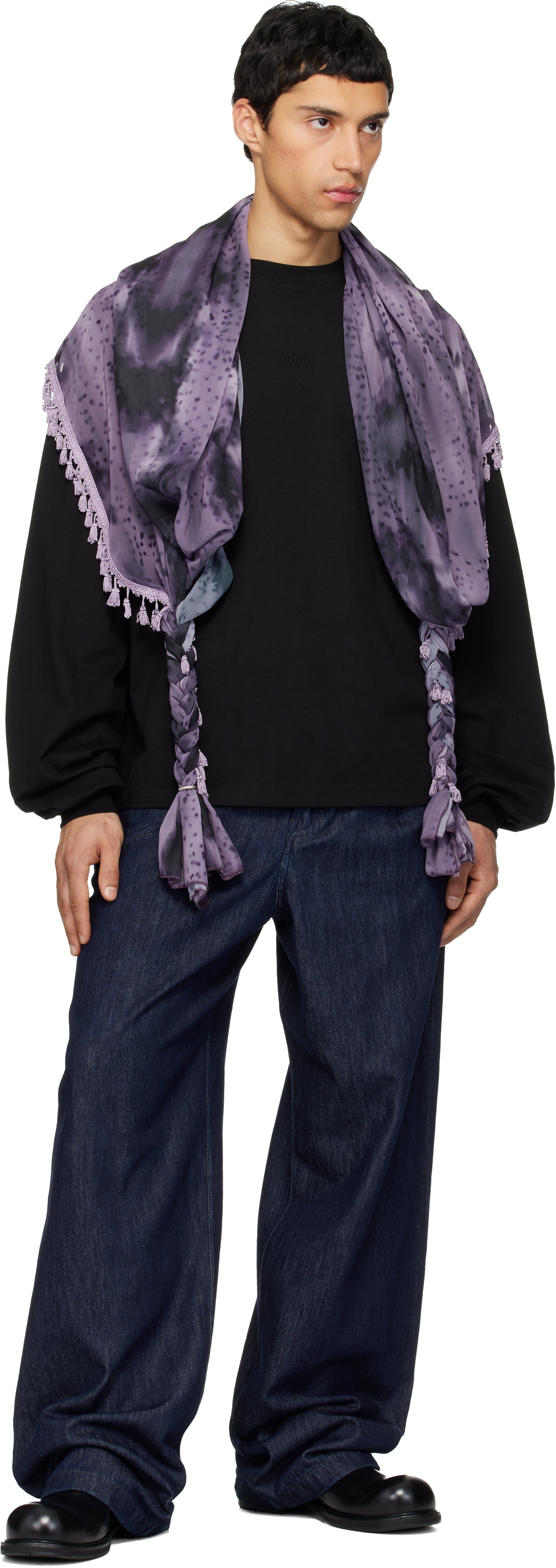 We11done Black Scarf Long-Sleeve T-shirt