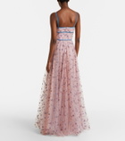 Costarellos Floral lace-trimmed tulle gown