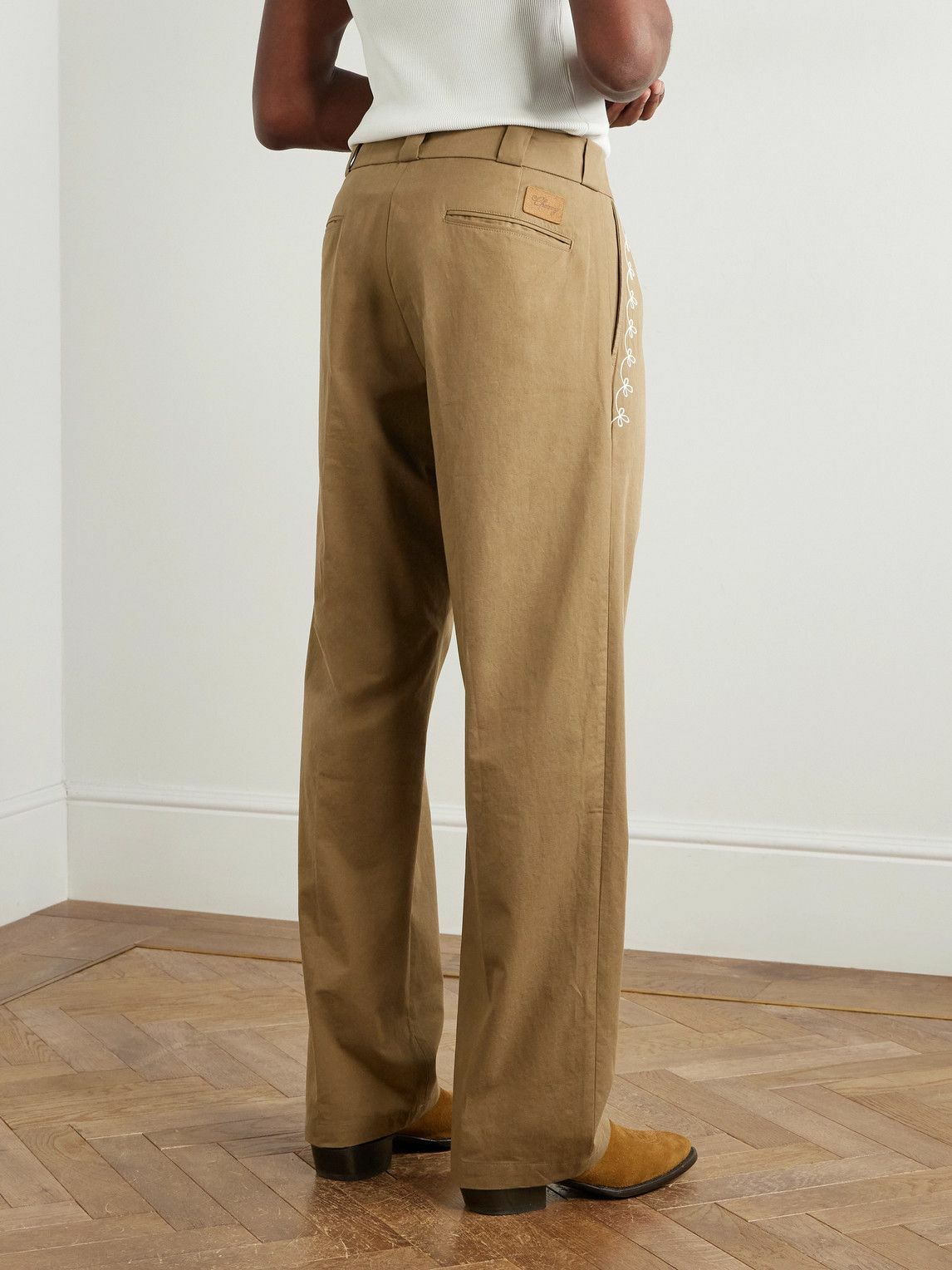 Cherry Los Angeles - Charro Straight-Leg Embroidered Cotton-Twill Trousers - Brown