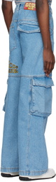 GCDS Blue Embroidered Denim Cargo Pants