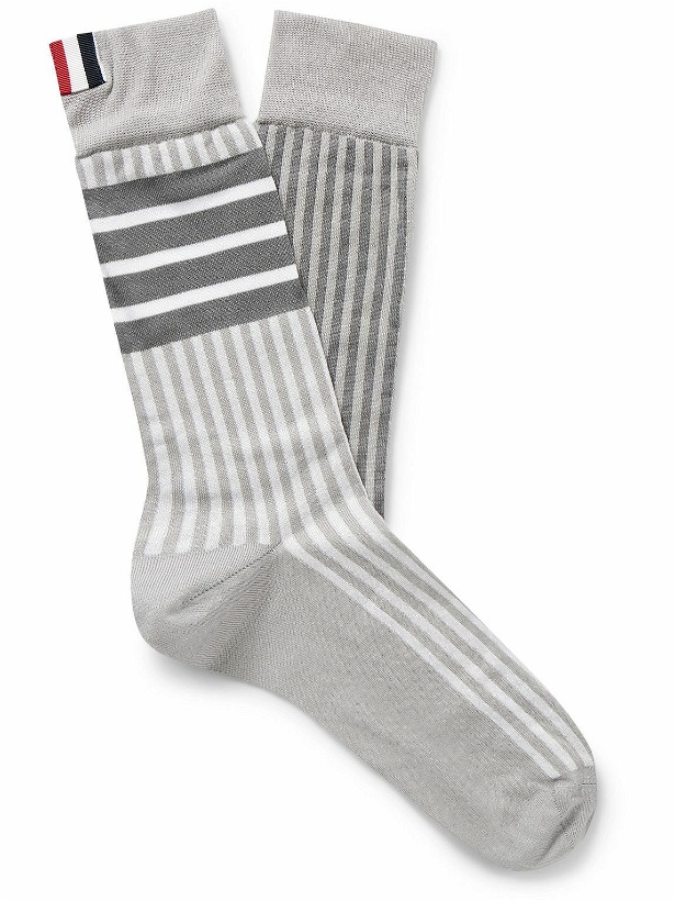 Photo: Thom Browne - Fun Mix Grosgrain-Trimmed Striped Cotton-Blend Socks