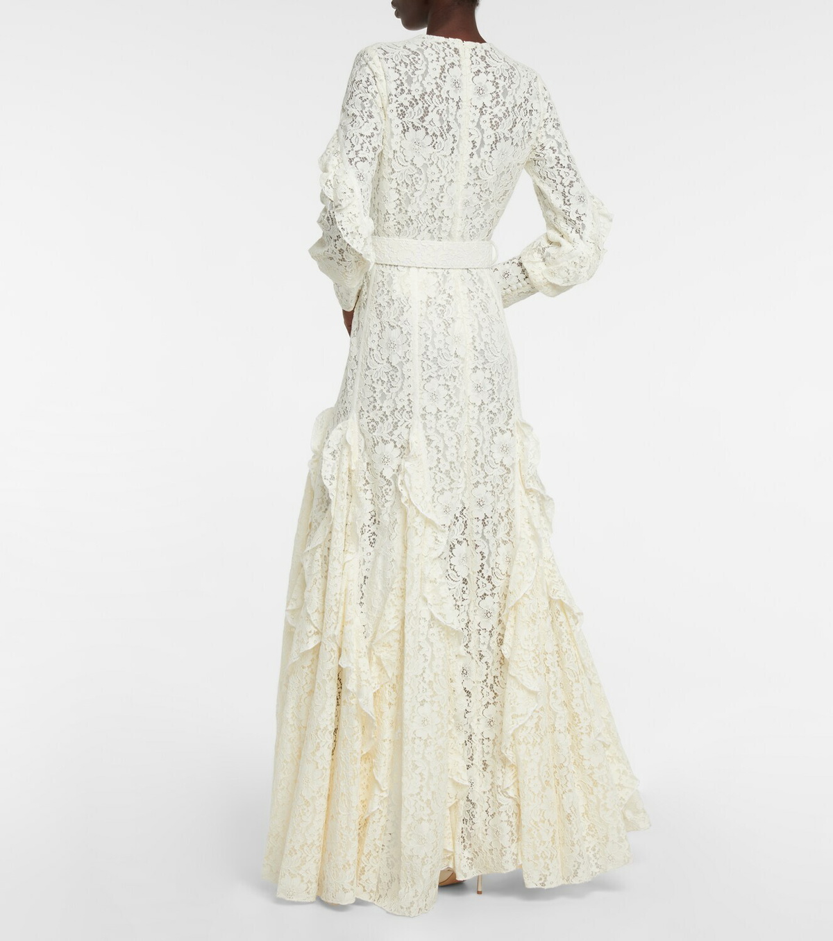 Costarellos Patrice belted ruffled lace gown