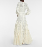 Costarellos Patrice belted ruffled lace gown