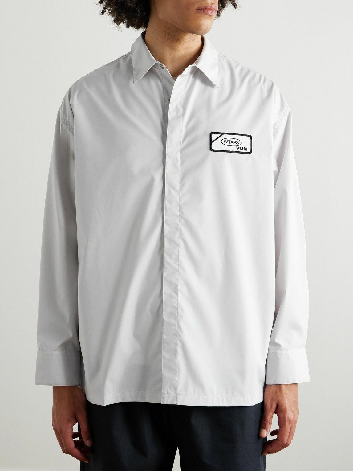WTAPS - Repo Logo-Appliquéd Cotton-Blend Broadcloth Shirt - Gray WTAPS