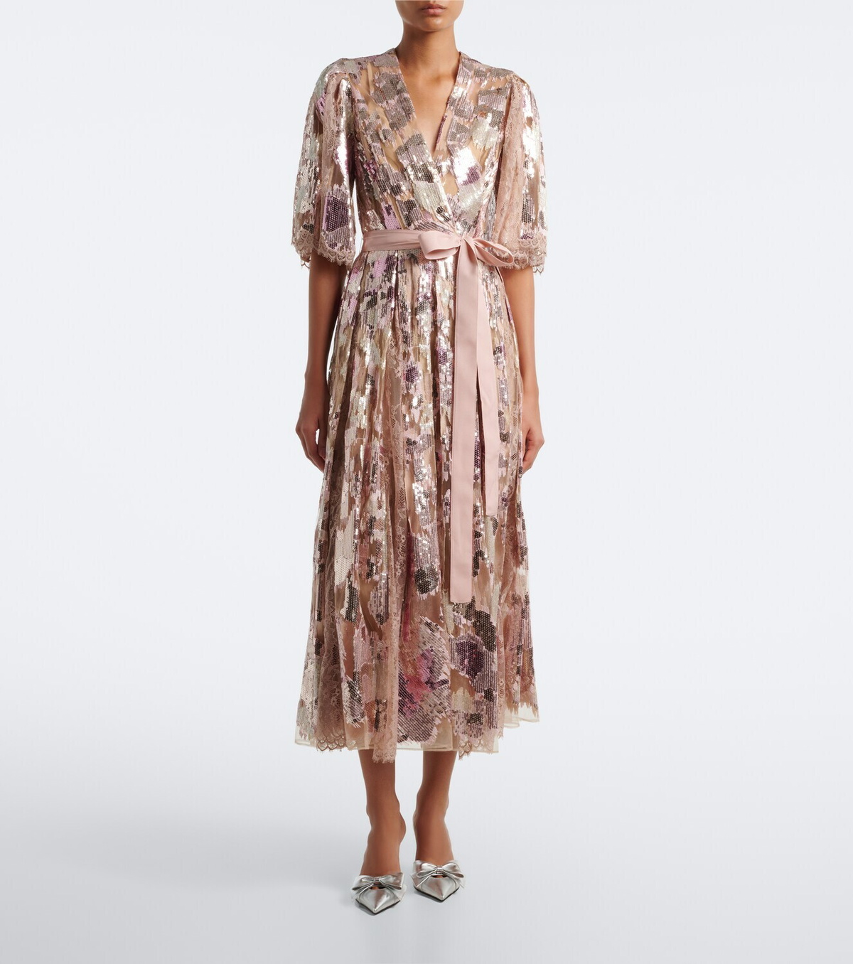 Elie Saab Sequined silk-blend lace wrap dress