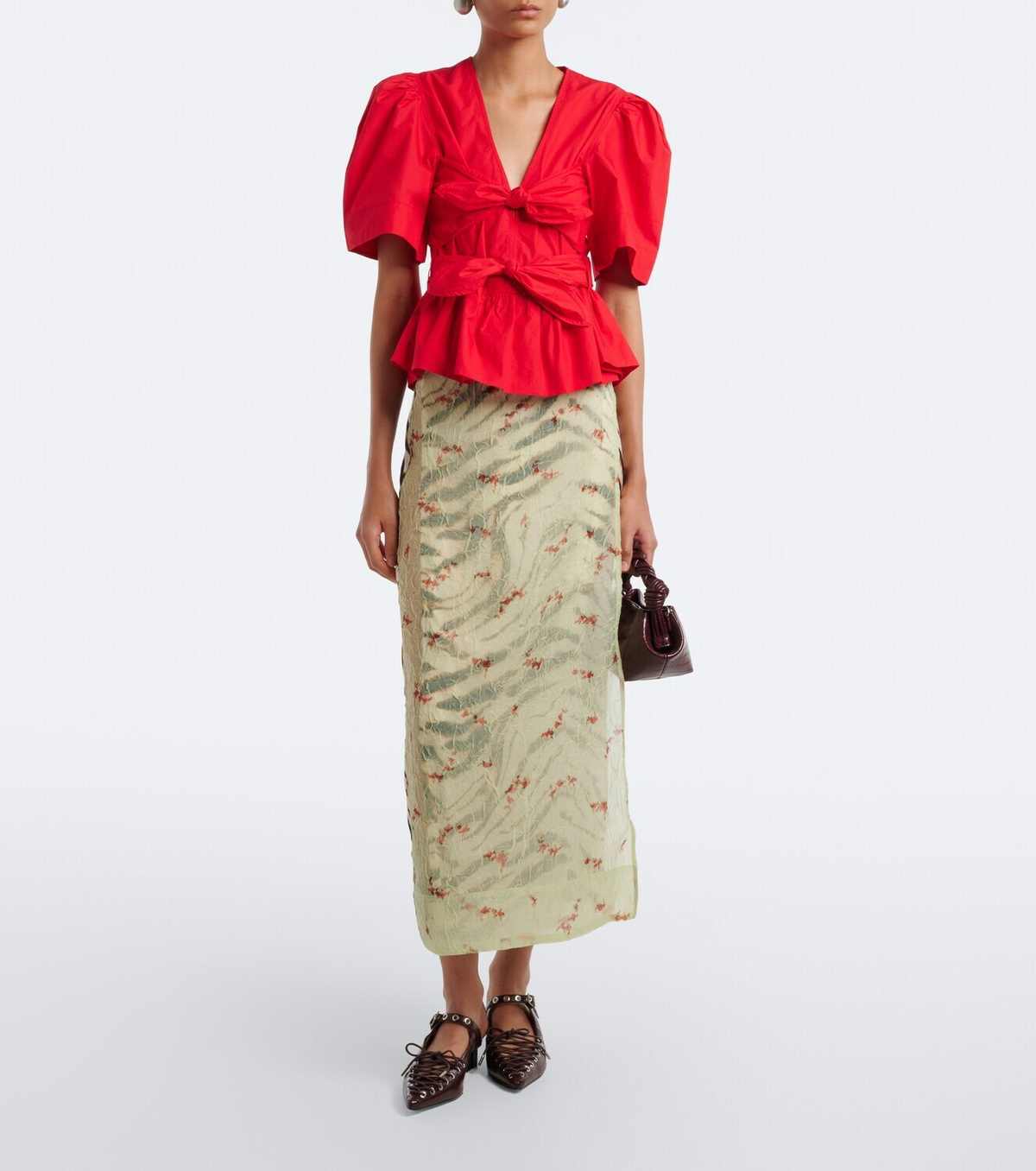 Ganni Bow-detail cotton poplin blouse