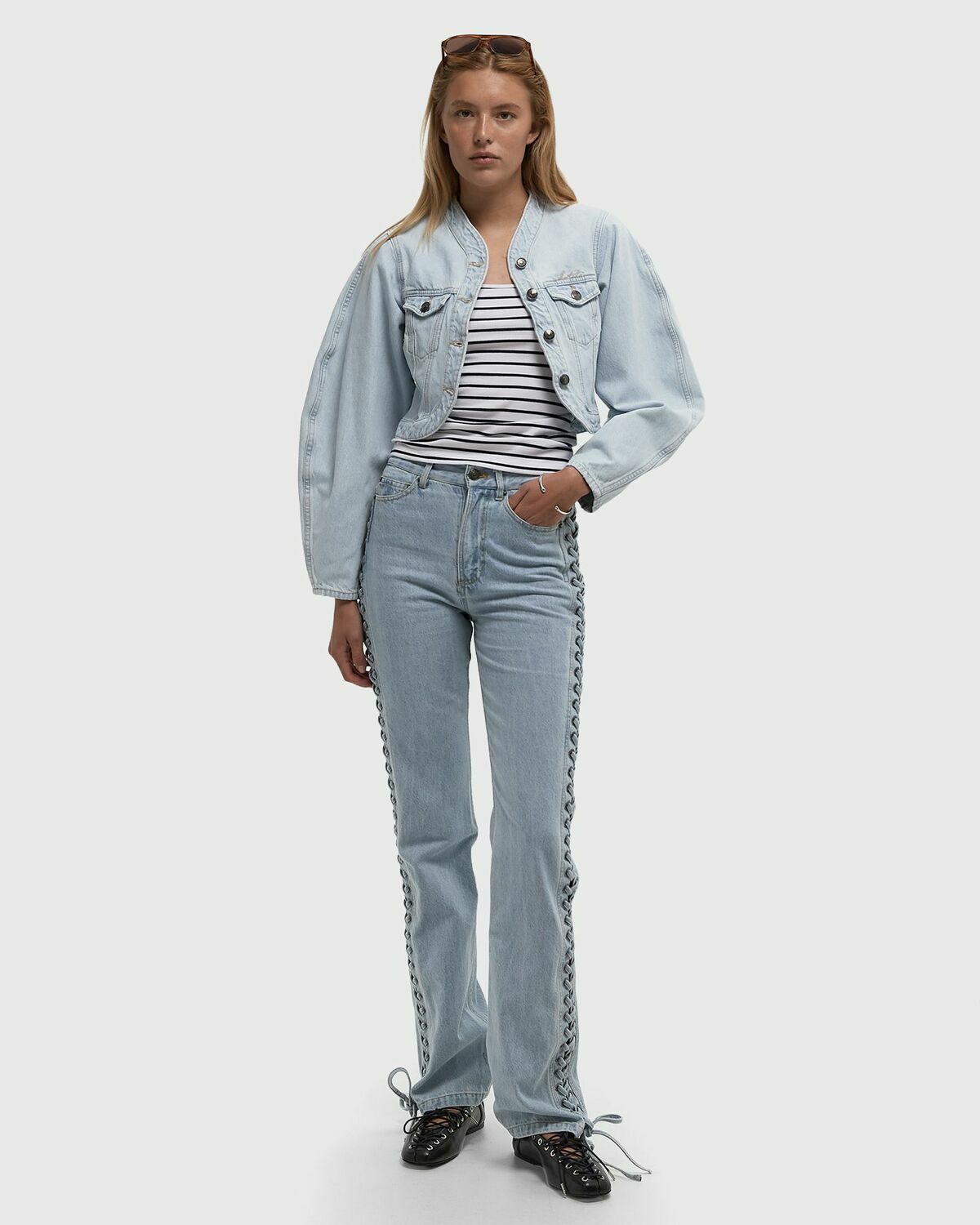 ROTATE Birger Christensen Round Sleeve Denim Jacket Blue Women