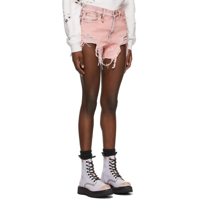 R13 Pink Denim Shredded Slouch Shorts R13