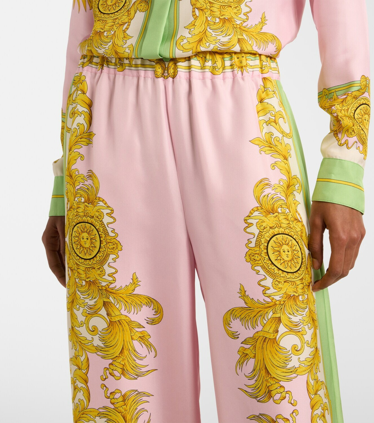 Versace Printed silk twill wide-leg pants