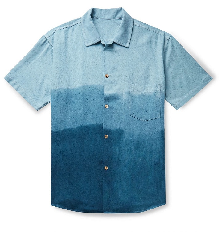Photo: The Elder Statesman - Camp-Collar Dégradé Nep Silk Shirt - Blue